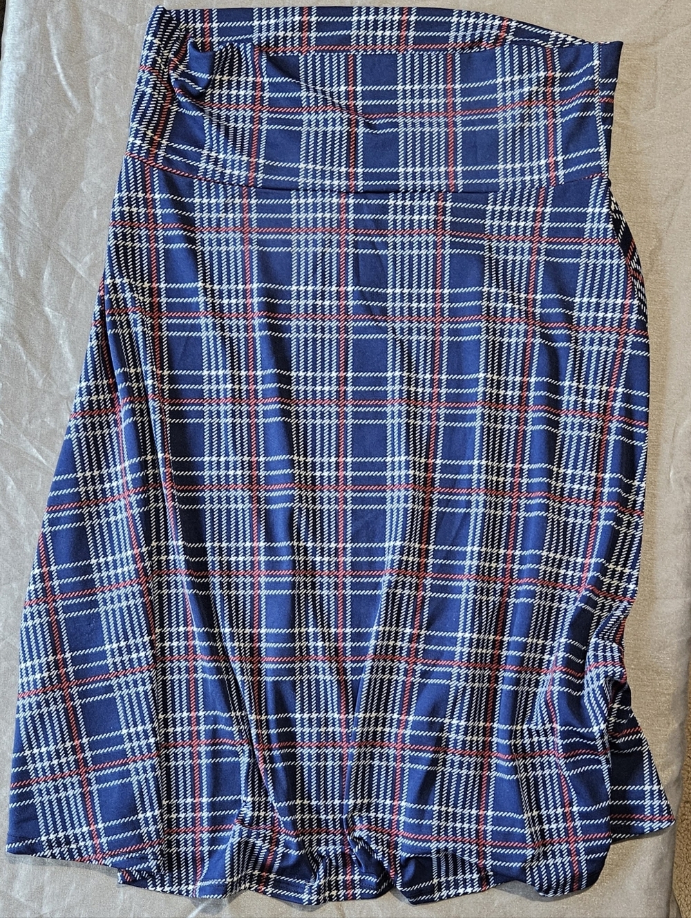 LuLaRoe Navy Plaid Skirt with Red and Cream Accents